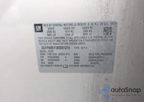 2011 Cadillac Srx Performance Collection z USA, uszkodzony, nr VIN 3GYFNBEY0BS581219